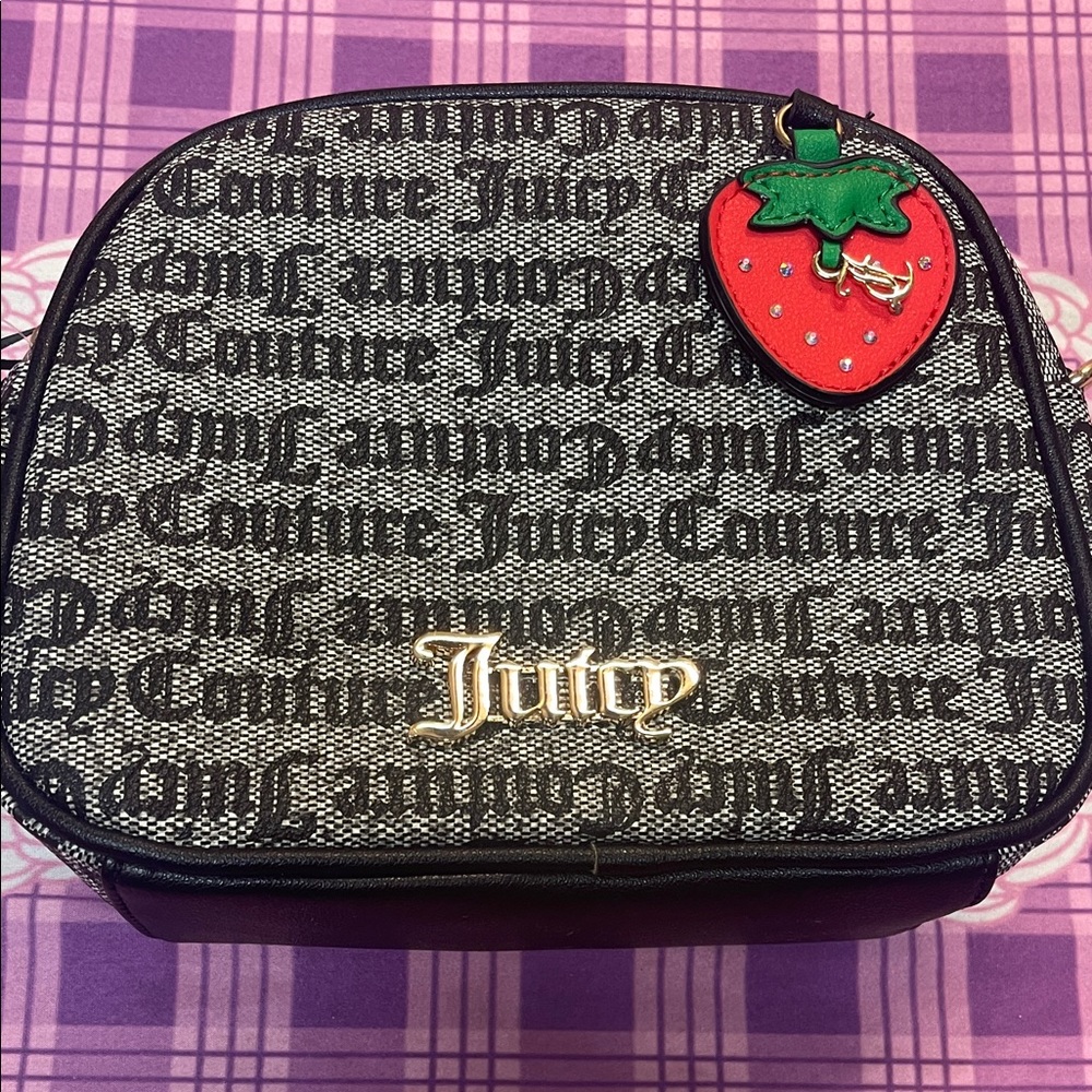 Juicy Couture Monochrome Crossbody Bag with Strawberry Accent